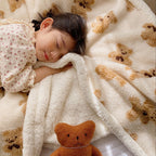 Double-Layer Cartoon Kids Blanket – Bear Sherpa Plush Throw