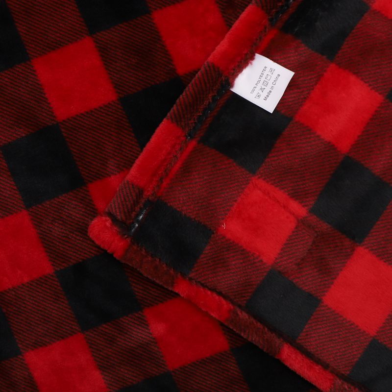 Double-Sided Flannel Blanket – Classic Red & Black Plaid Sherpa Throw