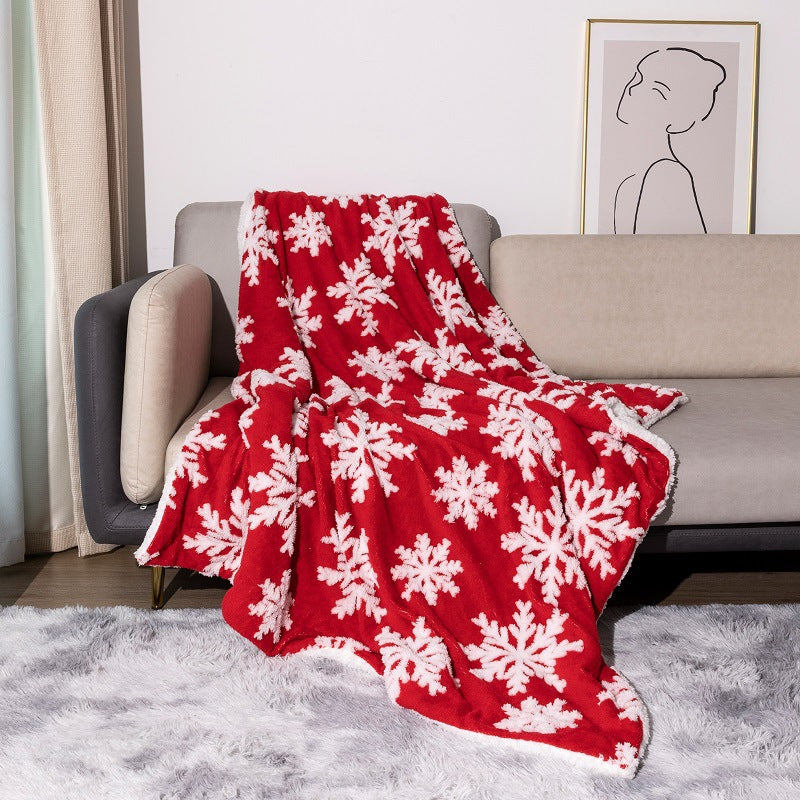 Double-Layer Plush Blanket – Snowflake Sherpa Throw
