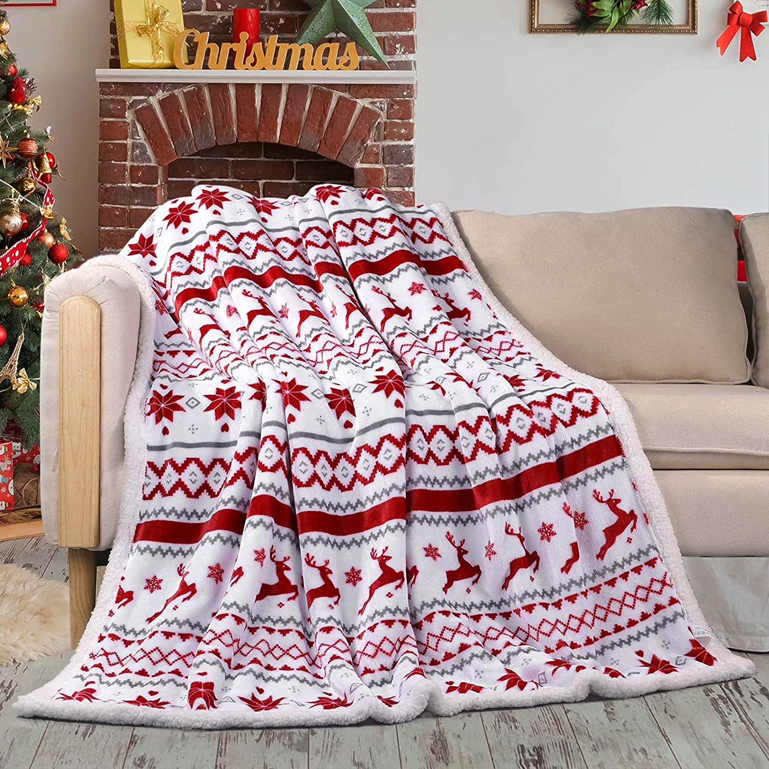 Flannel Christmas Throw Blanket – Digital Print Sherpa Nap Blanket