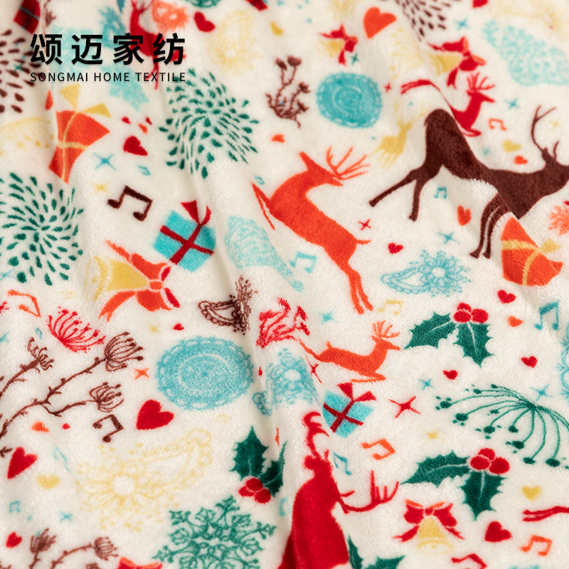 Christmas Flannel Blanket – Double-Sided Print with Pom-Poms