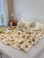 Double-Layer Cartoon Kids Blanket – Bear Sherpa Plush Throw