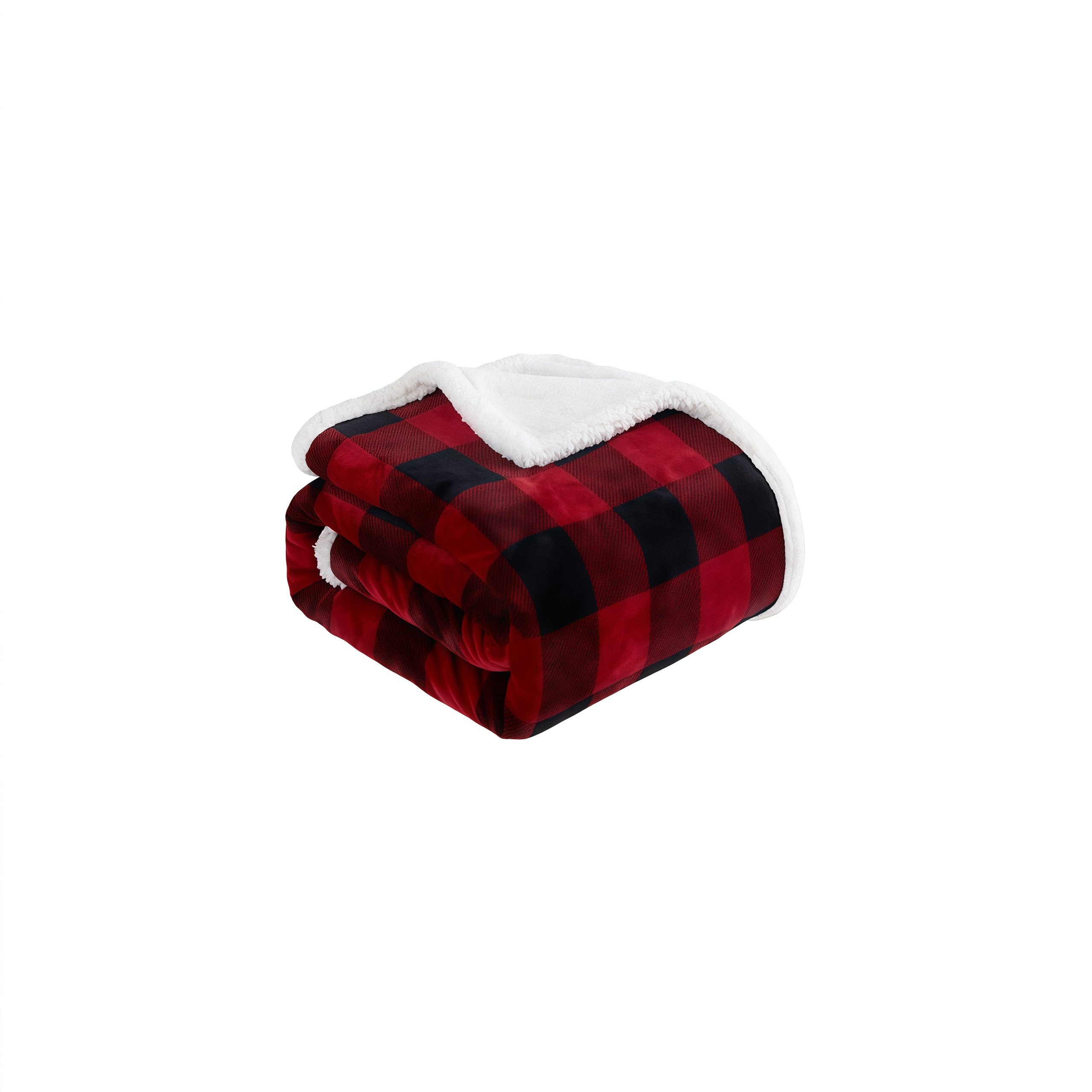 Flannel Double-Layer Blanket – Classic Red & Black Plaid Sherpa Throw