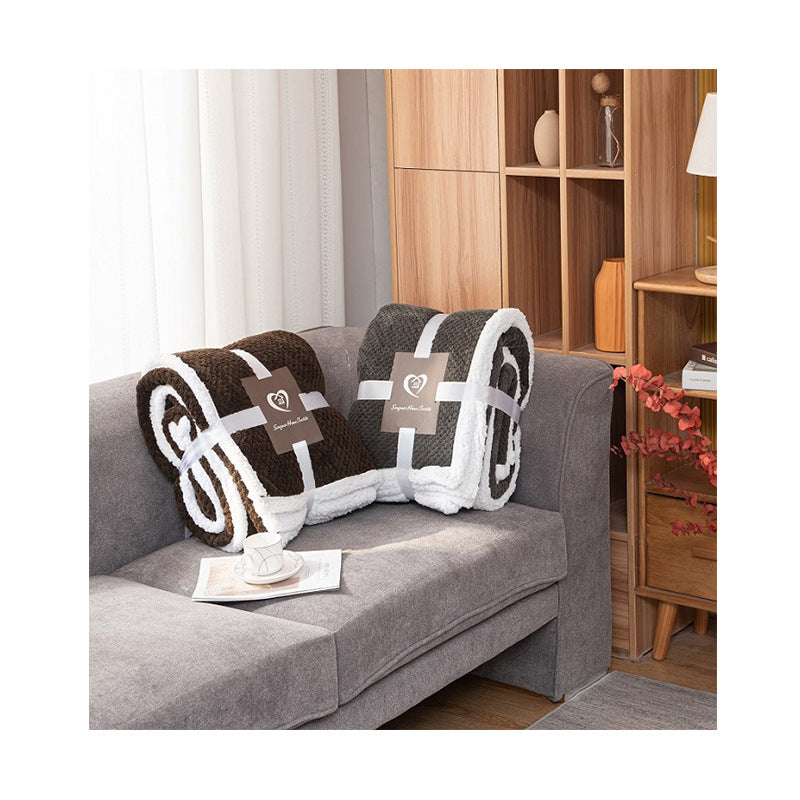 Double-Layer Coral Fleece Blanket – Solid Pineapple Pattern Sherpa Throw