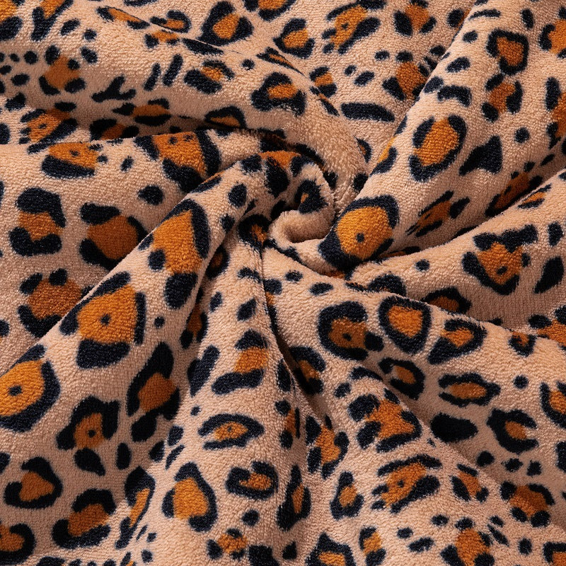 Double-Layer Coral Fleece Blanket – Leopard Print Sherpa Throw